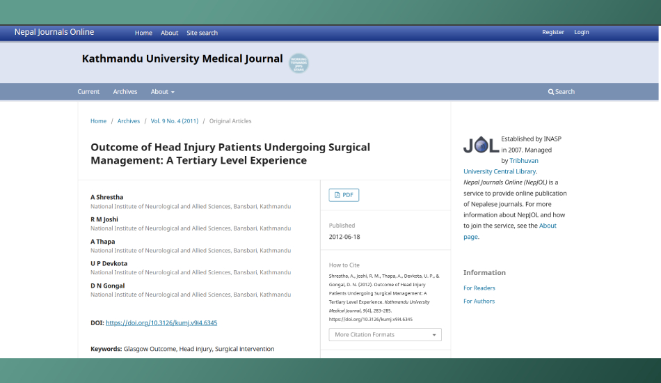 Outcome of Traumatic Brain Injury in Head injury patients undergoing surgical management: A tertiary level neuro-centre experience